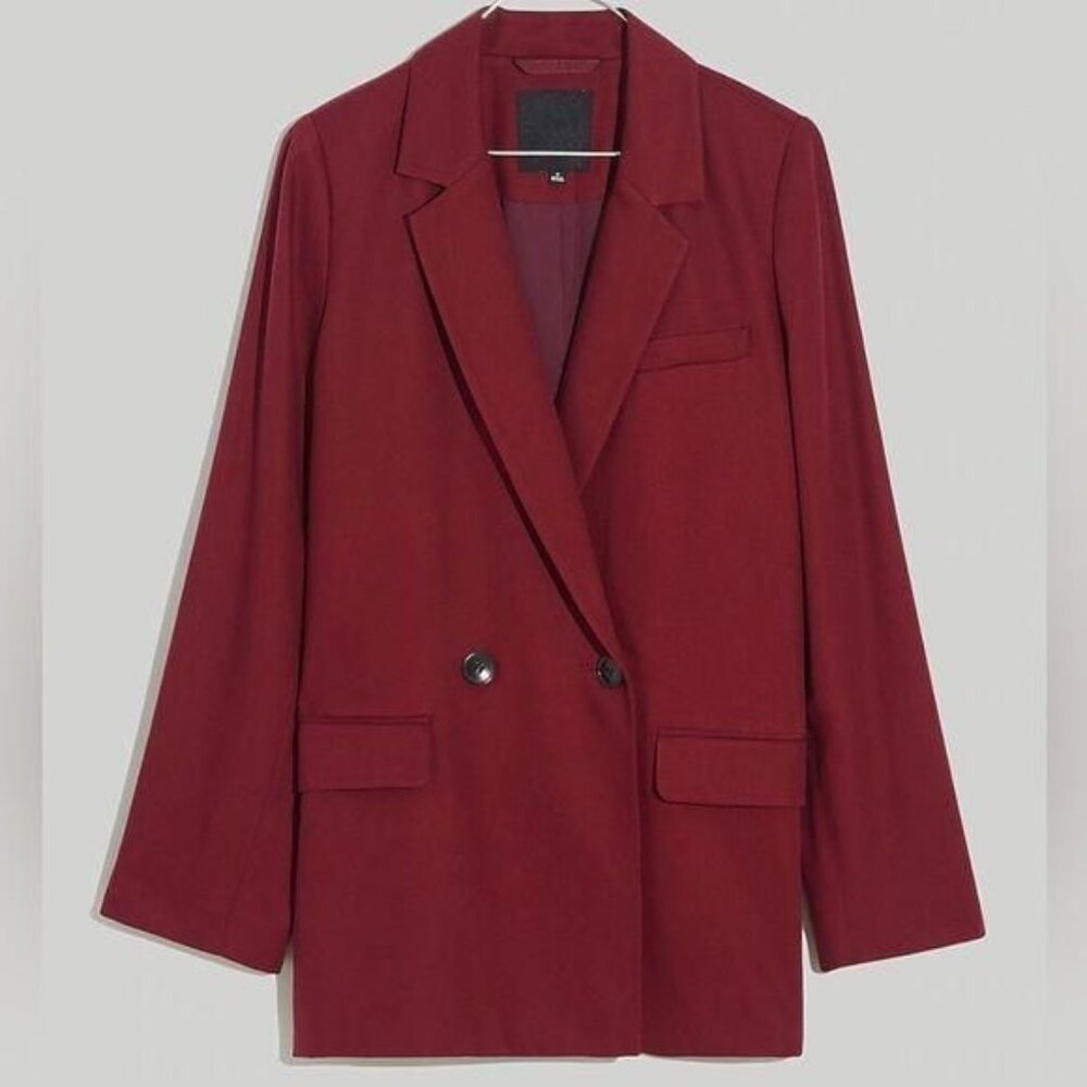 Madewell Caldwell Double Breasted Blazer Red Burgundy Long Classic Jacket